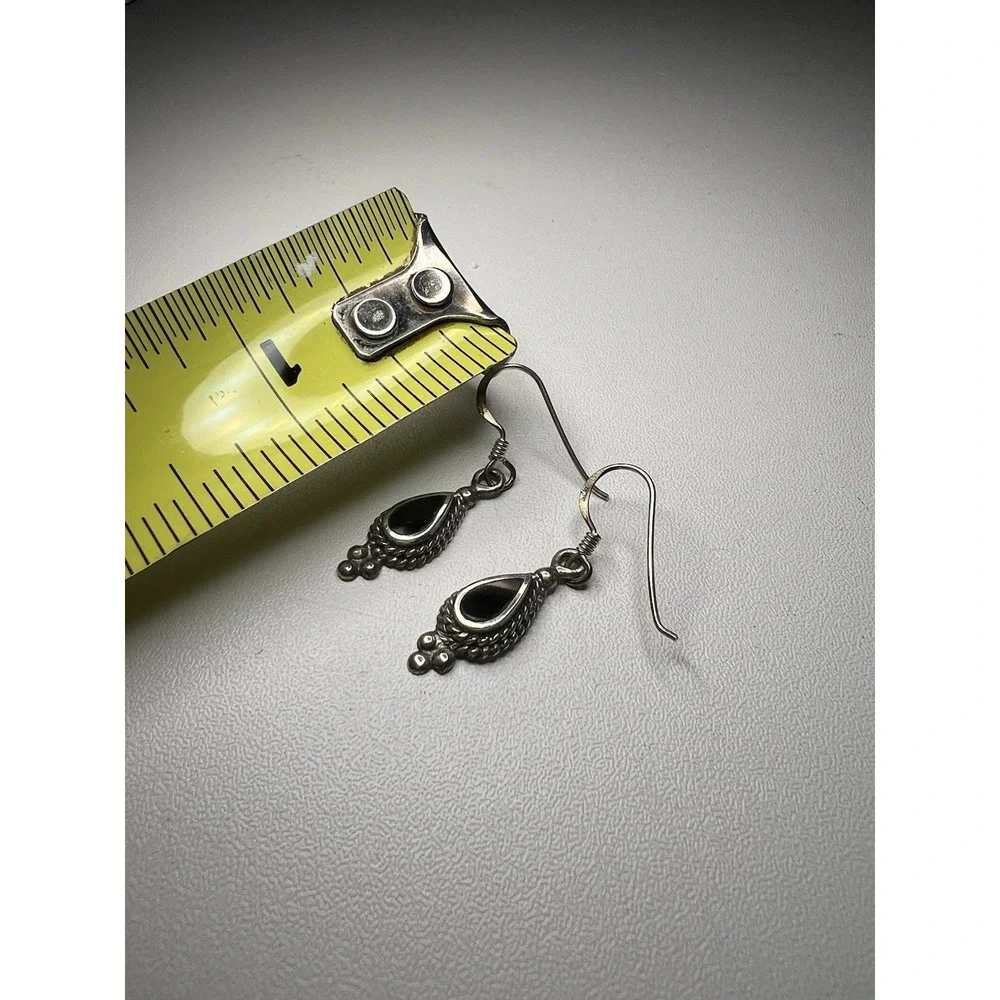 Vintage‎ Black Onyx Charles Winston Sterling Silver Teardrop Rope Earrings